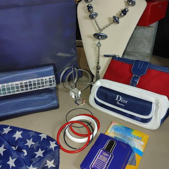 Dior Beauty Bundle Blue Tote Red Blue Pouches Star Scarf Jewelry Clutch More - Picture 4 of 6